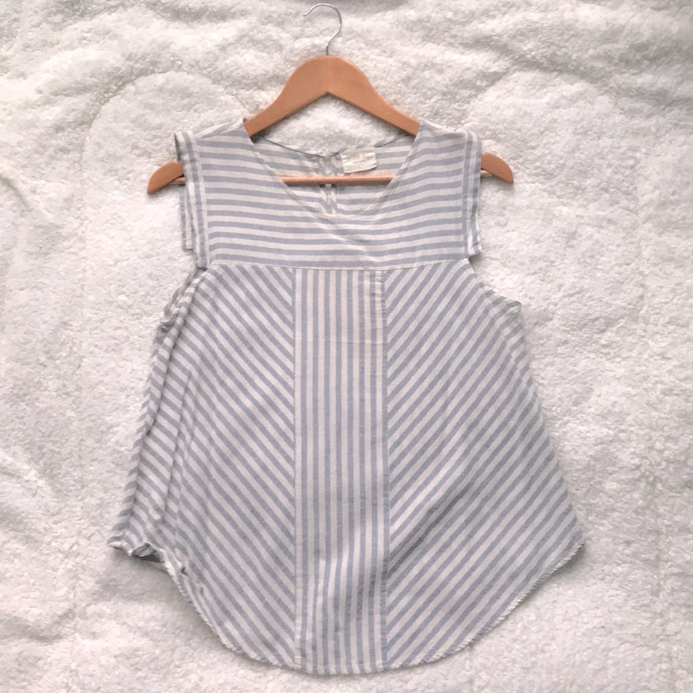 100% cotton blue and off white woven top